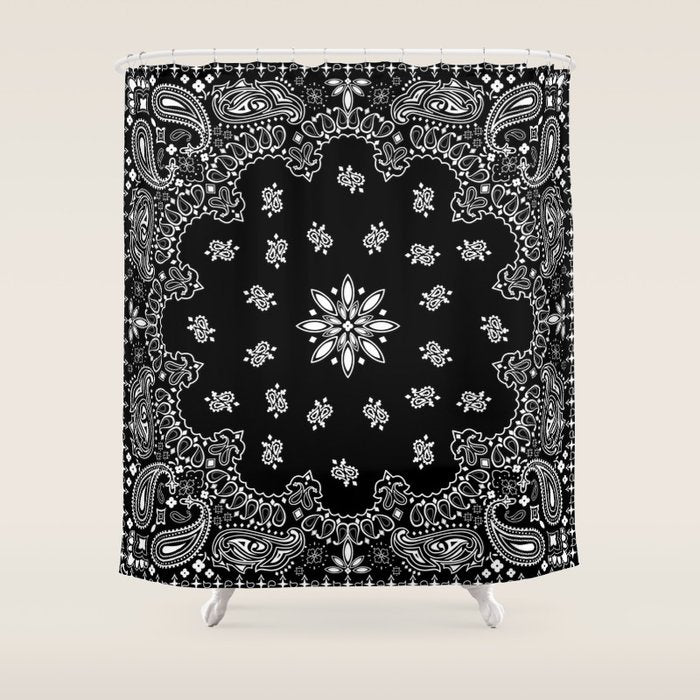 black and white bandana pattern Shower Curtain Gallery Image 1