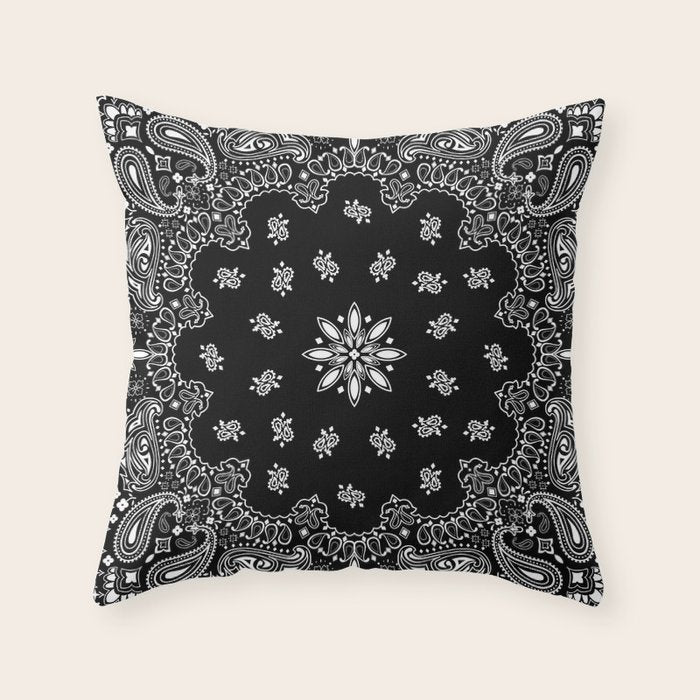 black and white bandana pattern Throw Pillow Gallery Image 6