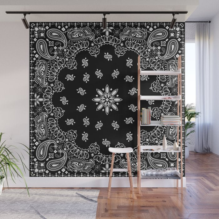 black and white bandana pattern Wall Mural Gallery Image 1
