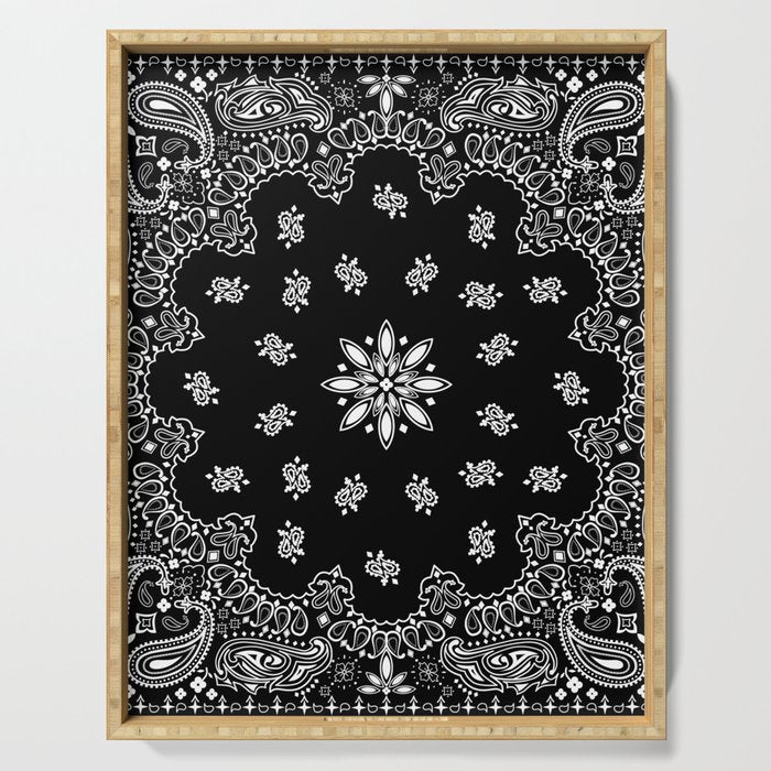 black and white bandana pattern Serving Tray Gallery Image 1