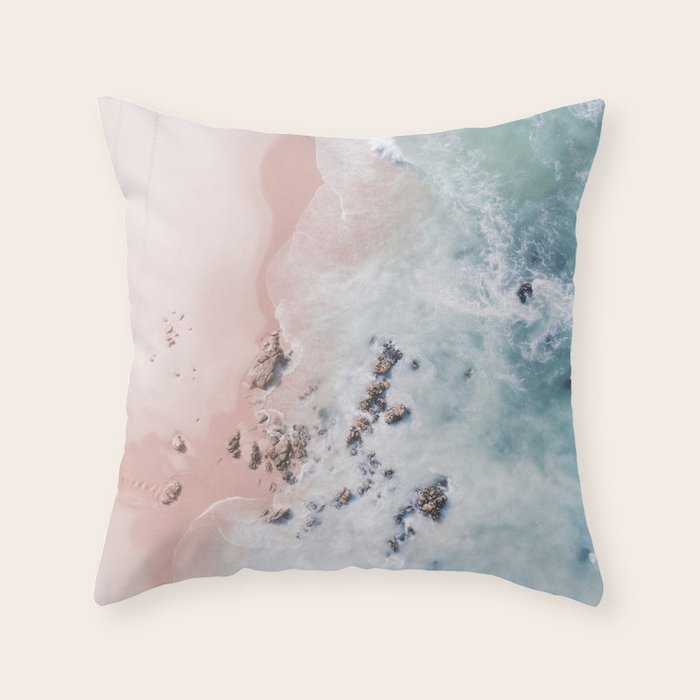 Aerial Beach Print - Pink Sand Beach - Ocean -  Sea Travel photography - Original Sea Bliss Throw Pillow Gallery Image 1