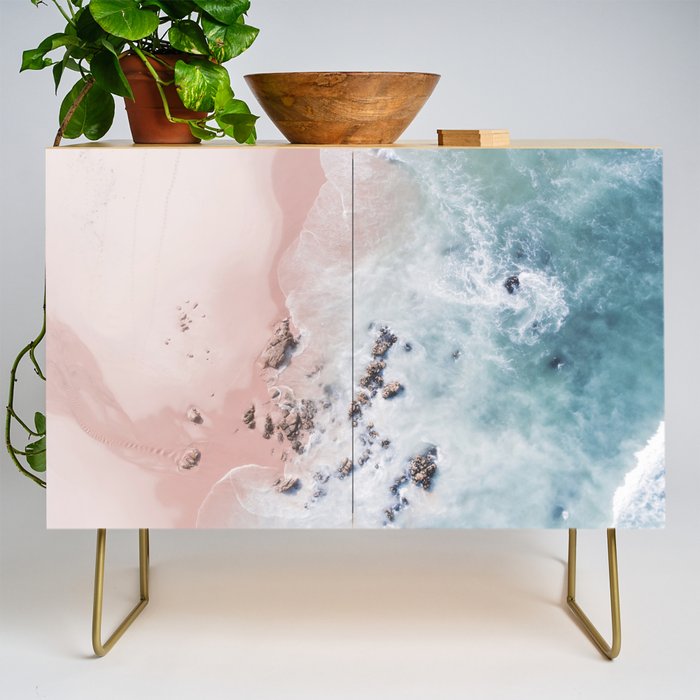 Aerial Beach Print - Pink Sand Beach - Ocean -  Sea Travel photography - Original Sea Bliss Credenza Gallery Image 1