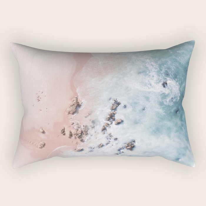 Aerial Beach Print - Pink Sand Beach - Ocean -  Sea Travel photography - Original Sea Bliss Rectangular Pillow Gallery Image 2