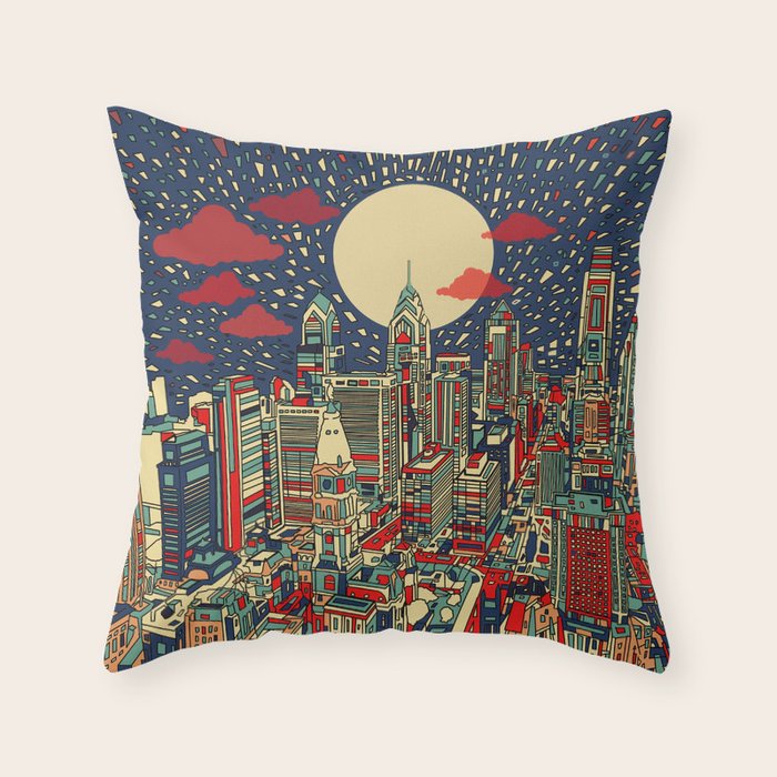 philadelphia city skyline Throw Pillow Gallery Image 1