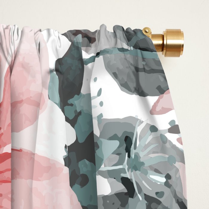 Flower Watercolor, Blush Pink and Gray, Floral Prints Window Curtain Gallery Image 2