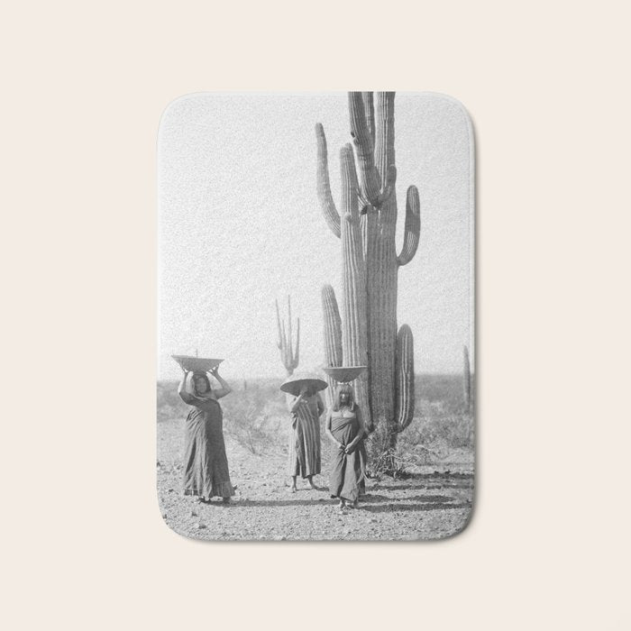 Vintage Native American Photo with Saguao Cactus Bath Mat Gallery Image 1
