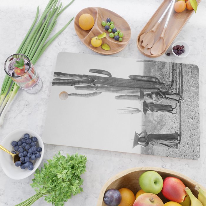 Vintage Native American Photo with Saguao Cactus Cutting Board Gallery Image 2
