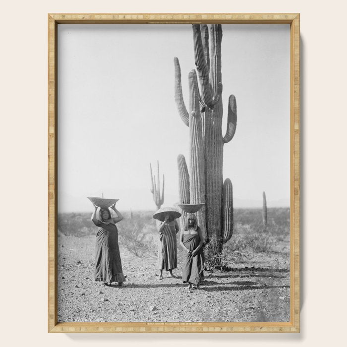 Vintage Native American Photo with Saguao Cactus Serving Tray Gallery Image 1