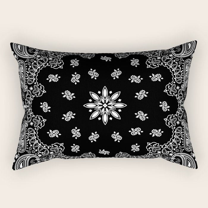 black and white bandana pattern Rectangular Pillow Gallery Image 2