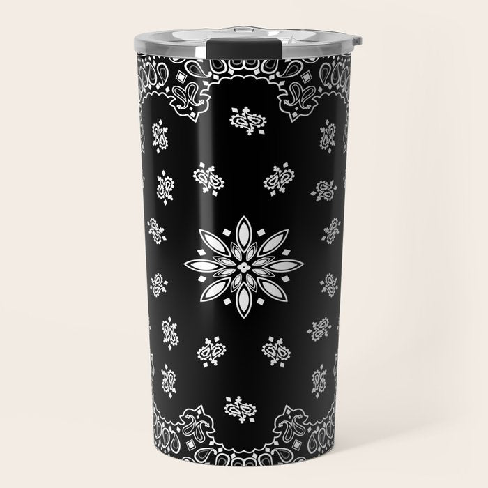 black and white bandana pattern Travel Mug Gallery Image 1