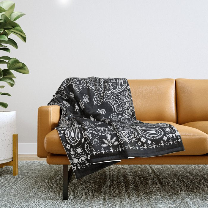 black and white bandana pattern Throw Blanket Gallery Image 1