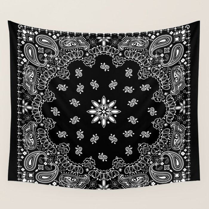 black and white bandana pattern Wall Tapestry Gallery Image 4