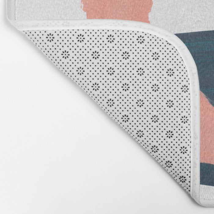Mid Century Modern Abstract Minimalist Shapes Teal Blue Salmon Pink Bath Mat Gallery Image 2