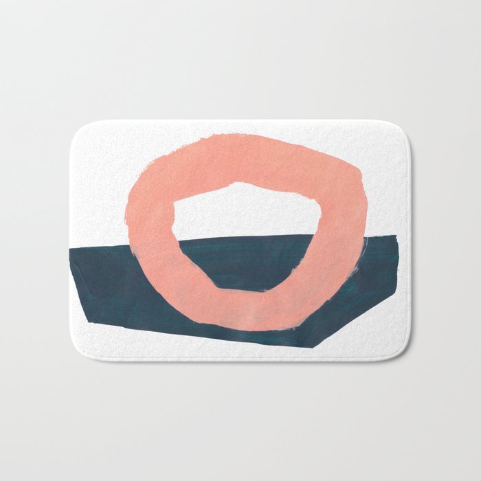 Mid Century Modern Abstract Minimalist Shapes Teal Blue Salmon Pink Bath Mat Gallery Image 1