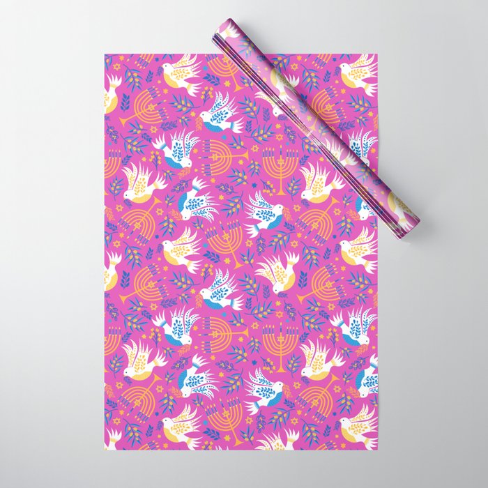 Hanukkah Pink Pattern Wrapping Paper Gallery Image 1