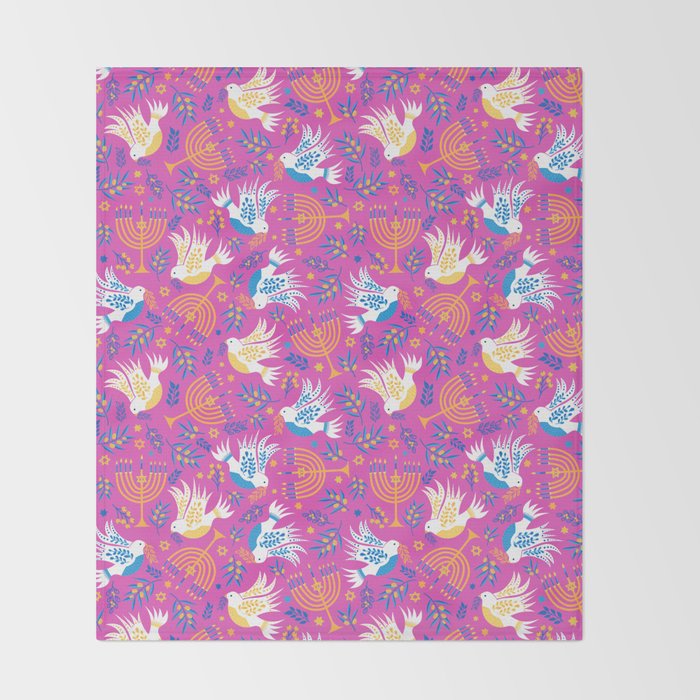 Hanukkah Pink Pattern Throw Blanket Gallery Image 2