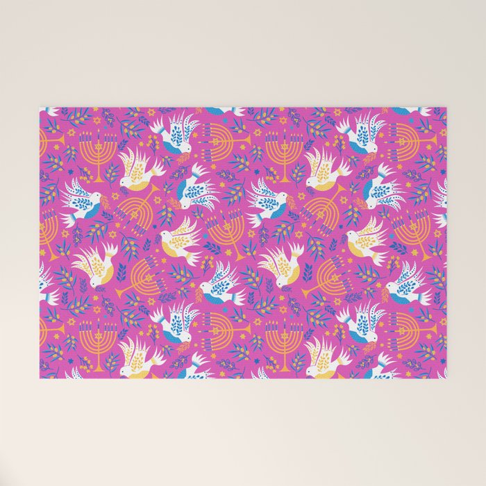 Hanukkah Pink Pattern Welcome Mat Gallery Image 1