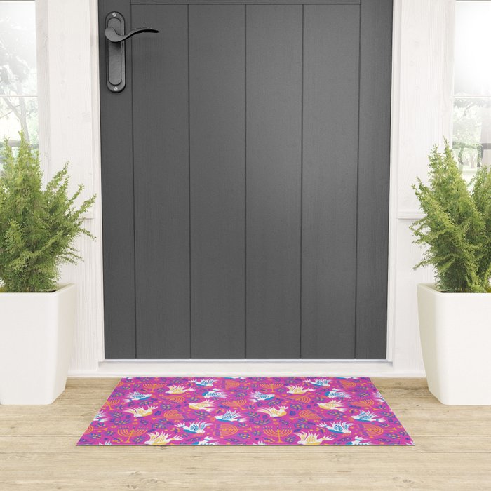 Hanukkah Pink Pattern Welcome Mat Gallery Image 3