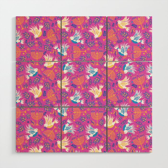 Hanukkah Pink Pattern Wood Wall Art Gallery Image 1