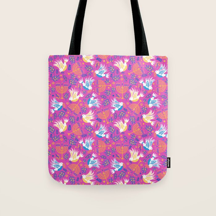 Hanukkah Pink Pattern Tote Bag Gallery Image 1