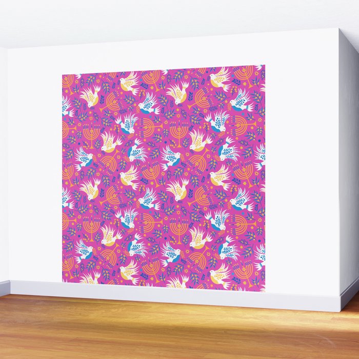 Hanukkah Pink Pattern Wall Mural Gallery Image 2