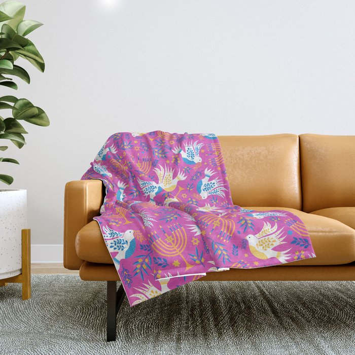 Hanukkah Pink Pattern Throw Blanket Gallery Image 1