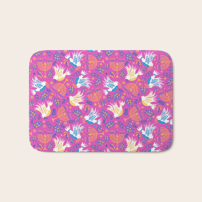 Hanukkah Pink Pattern Bath Mat Gallery Image 1