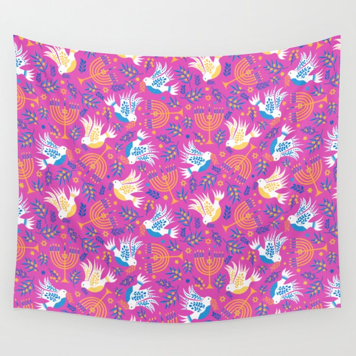 Hanukkah Pink Pattern Wall Tapestry Gallery Image 4