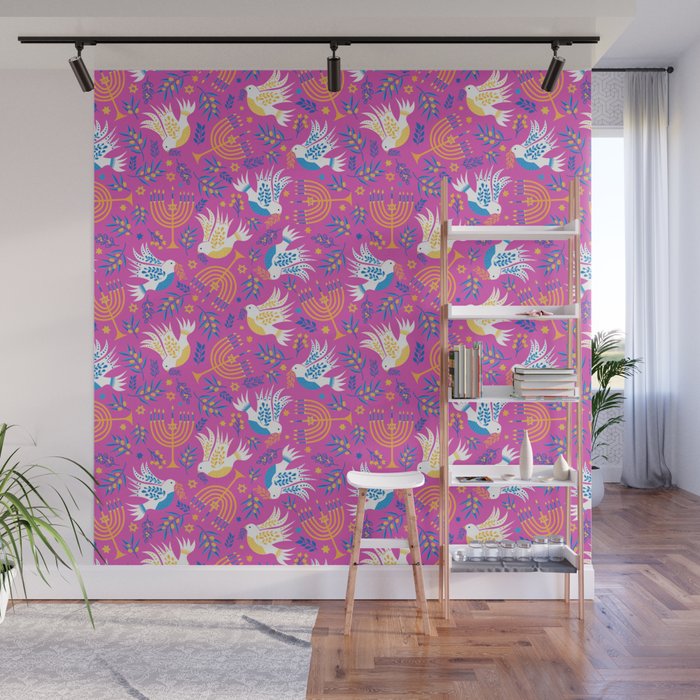 Hanukkah Pink Pattern Wall Mural Gallery Image 1