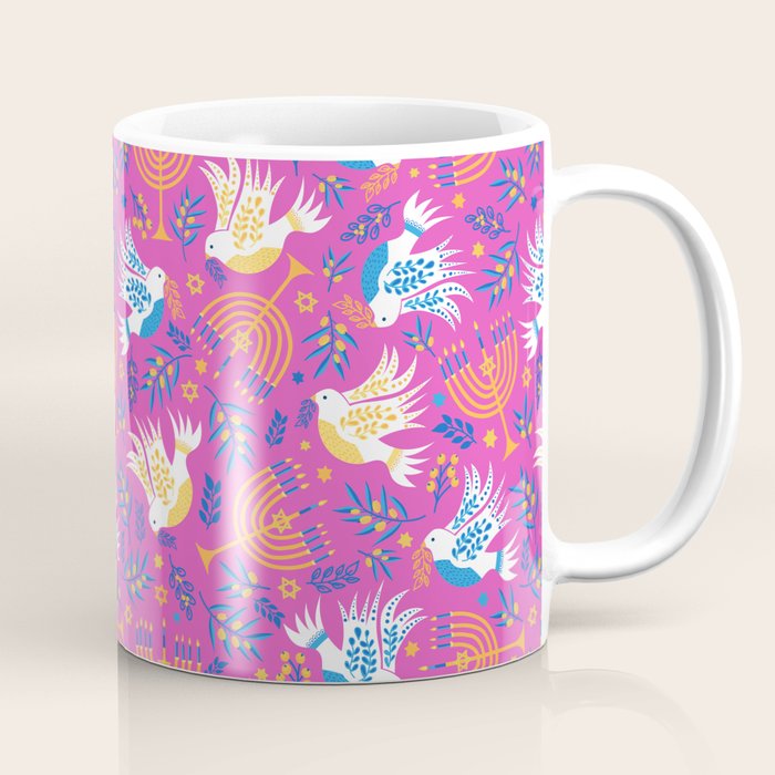 Hanukkah Pink Pattern Coffee Mug Gallery Image 1