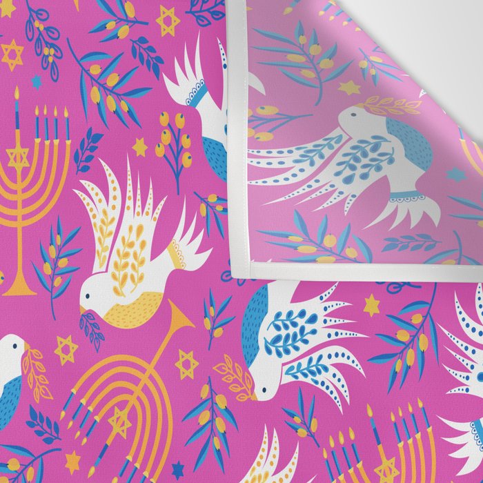 Hanukkah Pink Pattern Wall Tapestry Gallery Image 3