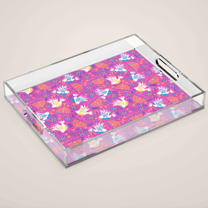 Hanukkah Pink Pattern Acrylic Tray Gallery Image 1