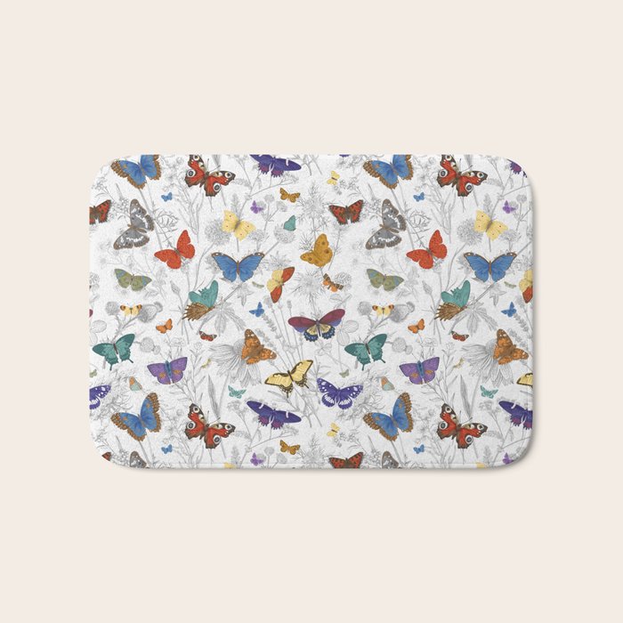 Magical Wild Butterflies Cottage Garden Floral Bath Mat Gallery Image 1
