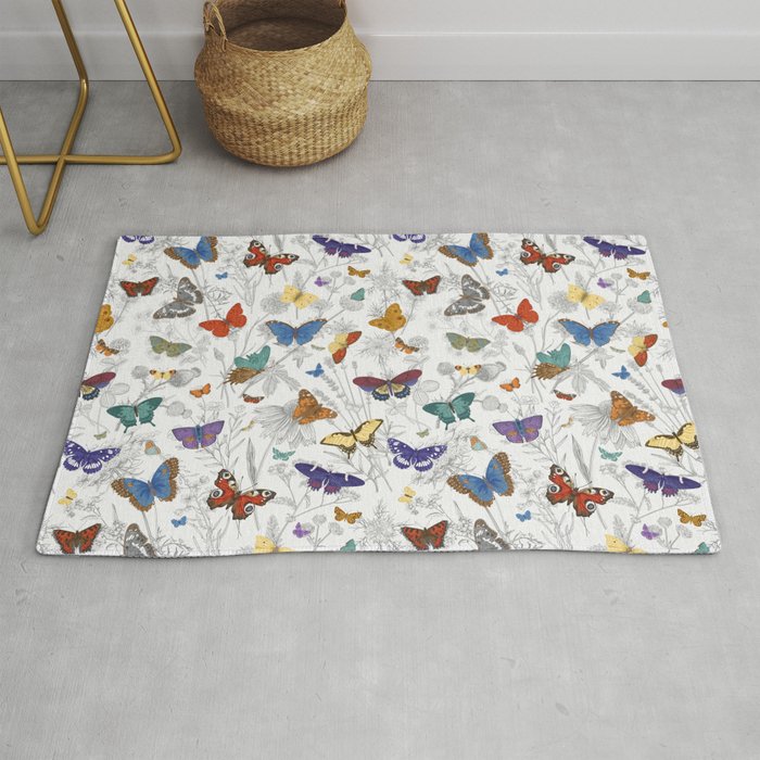 Magical Wild Butterflies Cottage Garden Floral Rug Gallery Image 1