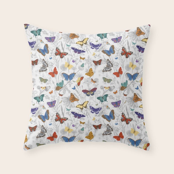 Magical Wild Butterflies Cottage Garden Floral Throw Pillow Gallery Image 6