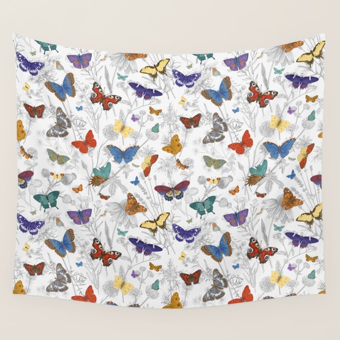 Magical Wild Butterflies Cottage Garden Floral Wall Tapestry Gallery Image 1