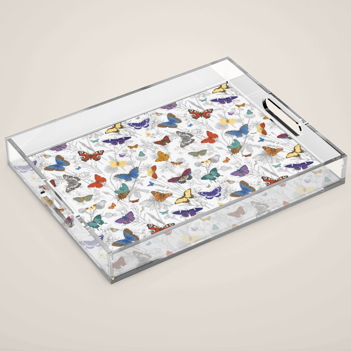 Magical Wild Butterflies Cottage Garden Floral Acrylic Tray Gallery Image 1