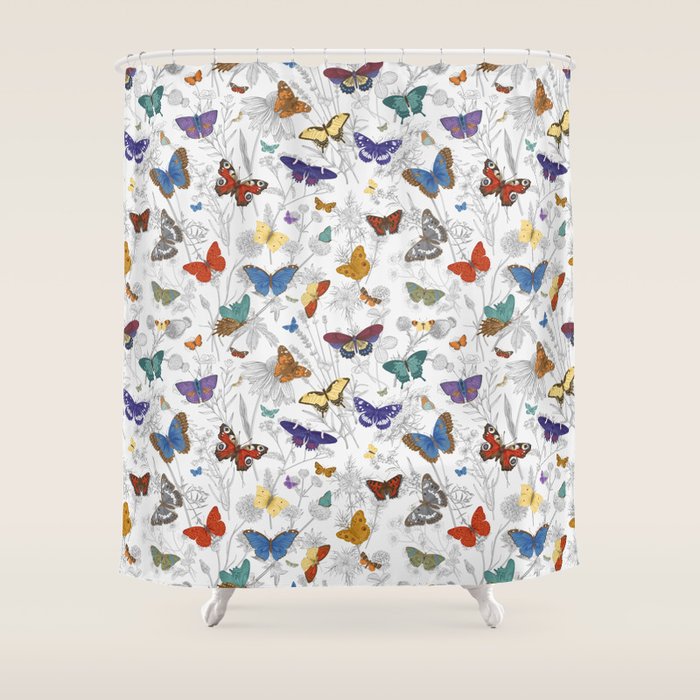 Magical Wild Butterflies Cottage Garden Floral Shower Curtain Gallery Image 1
