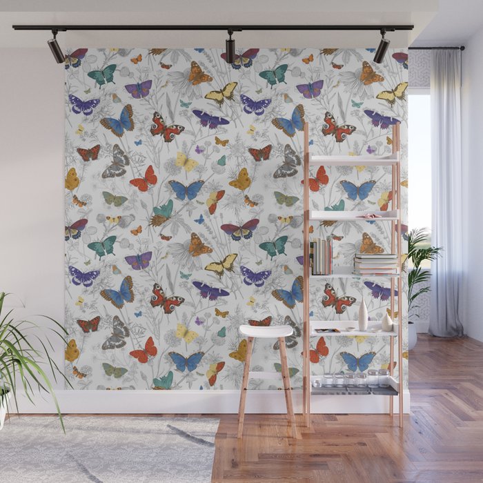 Magical Wild Butterflies Cottage Garden Floral Wall Mural Gallery Image 1