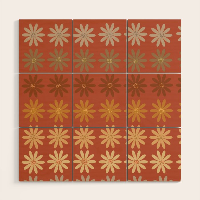 Ombre Abstract Daisies on Mandarin Orange Wood Wall Art Gallery Image 1