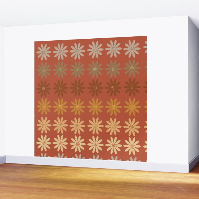 Ombre Abstract Daisies on Mandarin Orange Wall Mural Gallery Image 2