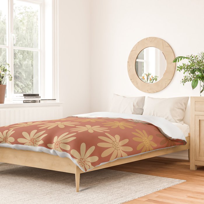 Ombre Abstract Daisies on Mandarin Orange Duvet Cover Gallery Image 2