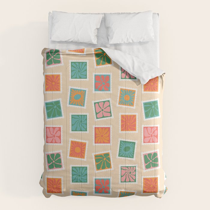 Vintage flower postage stamp pattern Comforter Gallery Image 6
