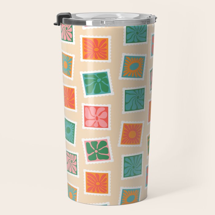 Vintage flower postage stamp pattern Travel Mug Gallery Image 3