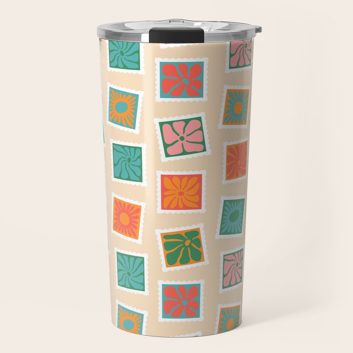 Vintage flower postage stamp pattern Travel Mug Gallery Image 1