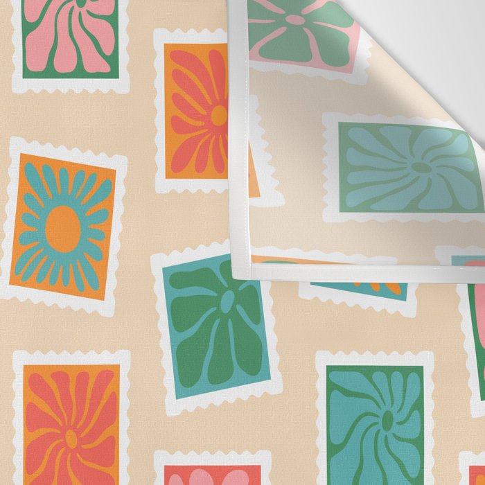Vintage flower postage stamp pattern Wall Tapestry Gallery Image 3