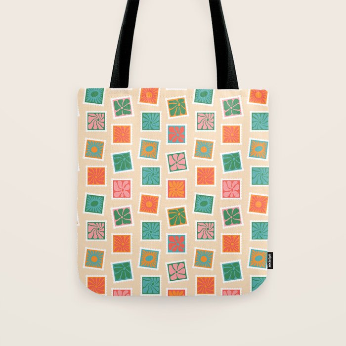 Vintage flower postage stamp pattern Tote Bag Gallery Image 1