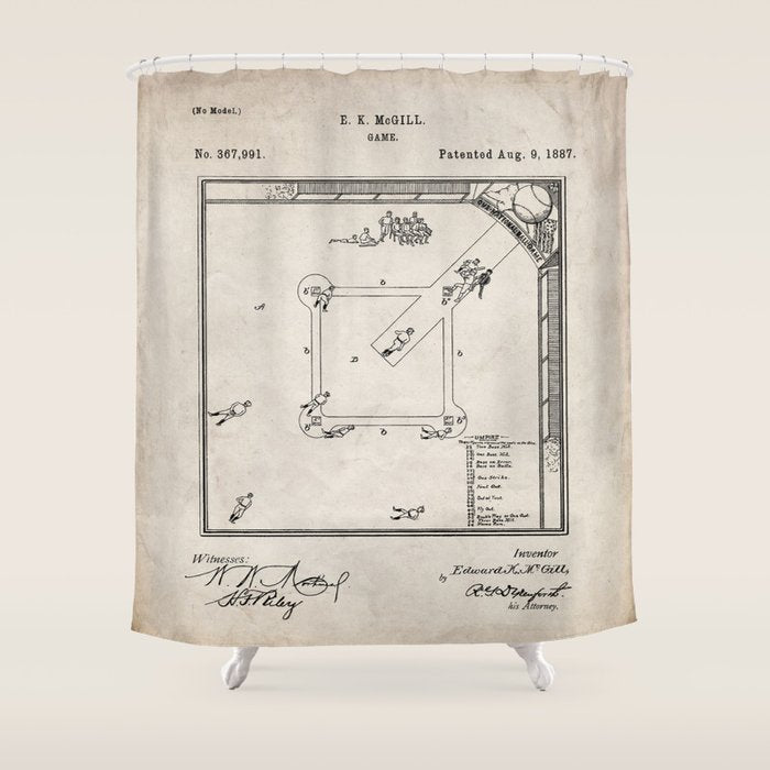 Baseball Patent - Sports Fan Softball Baseball Art - Antique Shower Curtain Gallery Image 1