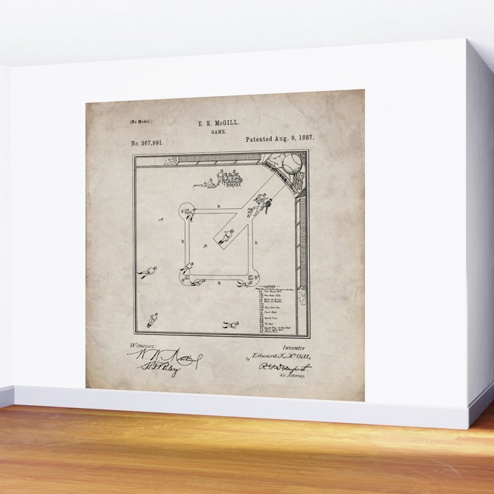 Baseball Patent - Sports Fan Softball Baseball Art - Antique Wall Mural Gallery Image 2