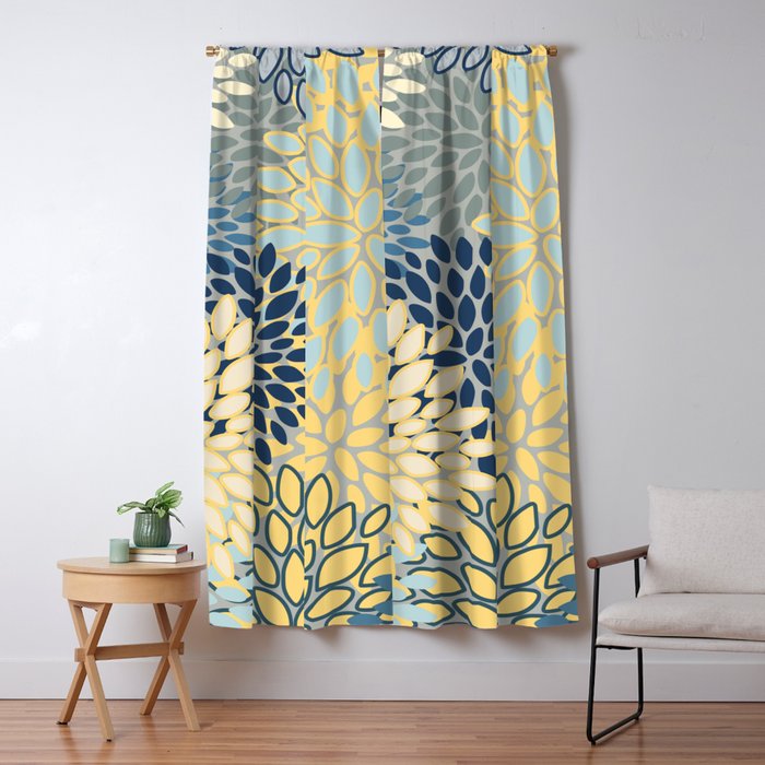 Floral Print, Yellow, Gray, Blue, Teal Window Curtain Gallery Image 5